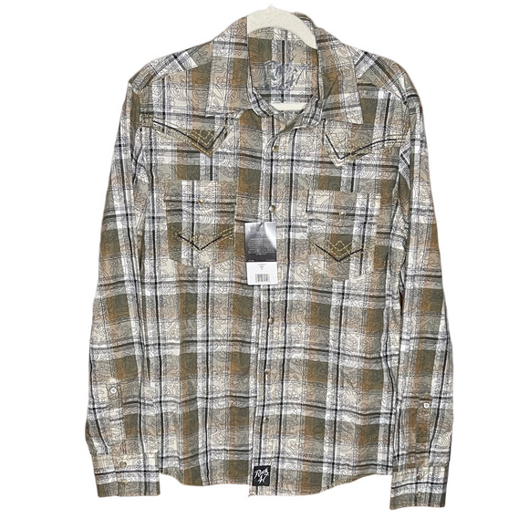 Rock 47 By Wrangler Other - Wrangler Men's Rock 47 Long Sleeve Allover Shirt Tan Trench Size M